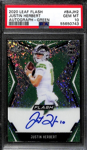 2020 Leaf Flash Justin Herbert Autograph Rookie (Green Variation) #ed 2/20 Graded PSA 10