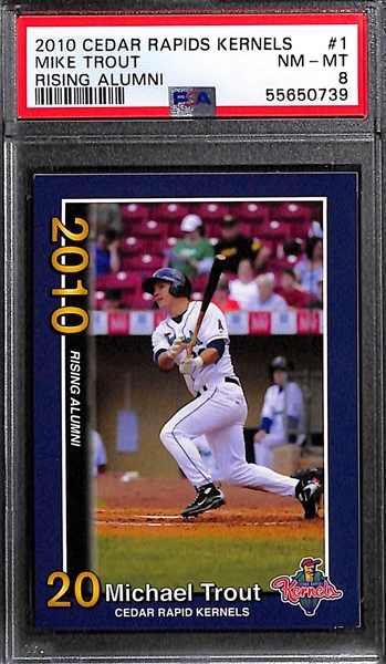 Lot of (3) Baseball Rookies - 2010 Mike Trout Minor League Card (PSA 8), and (2) 1990 Leaf Frank Thomas Rookies Graded PSA 9 Mint
