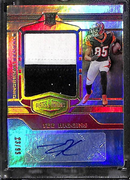 2020 Football Autograph Lot - Tee Higgins Rookie Patch Autograph, Luke Kuechly Panini One (#ed/10) & Luke Kuechly Elements