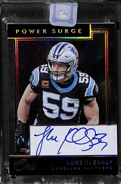 2020 Football Autograph Lot - Tee Higgins Rookie Patch Autograph, Luke Kuechly Panini One (#ed/10) & Luke Kuechly Elements