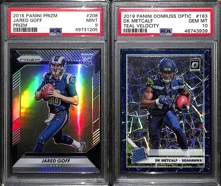 Football Rookie Graded Lot - 2016 Prizm Jared Goff & 2019 Optic DK Metcalf Teal Velocity PSA 10 