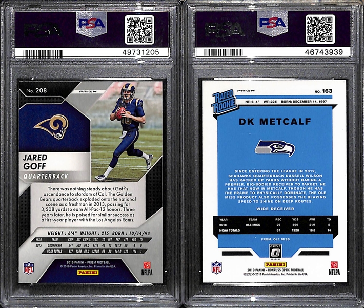 Football Rookie Graded Lot - 2016 Prizm Jared Goff & 2019 Optic DK Metcalf Teal Velocity PSA 10 