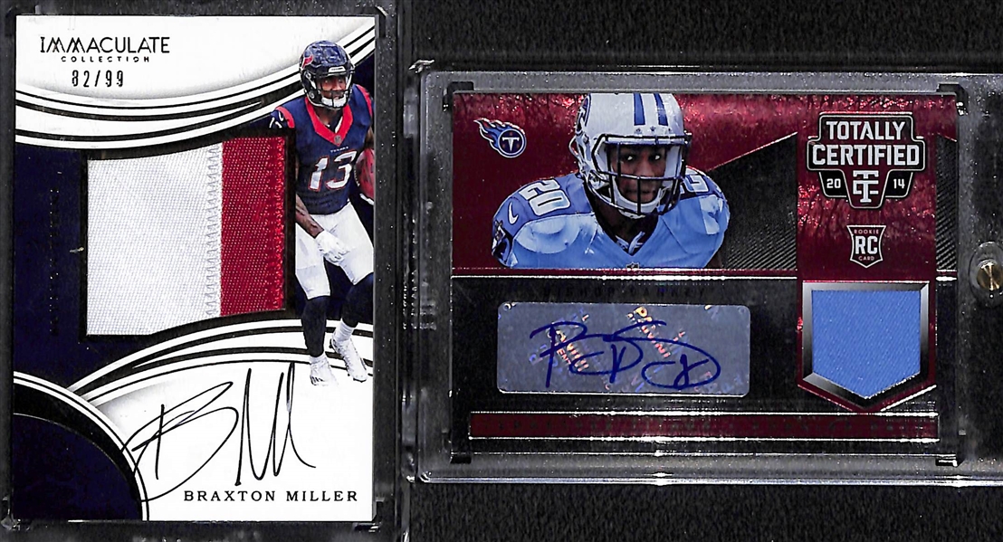 Lot of (10) Autographed Football Cards w. Curtis Martin Patch #24/25, Thurman Thomas Patch #4/5, Jordan Love Contenders Draft College Ticket #8/11