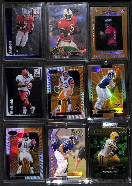 Lot of (30) Football Rookie and/or Insert Cards w. Edgerrin James & Donovan McNabb Topps Chrome Refractor Rookies, and Kurt Warner Rookies/Inserts