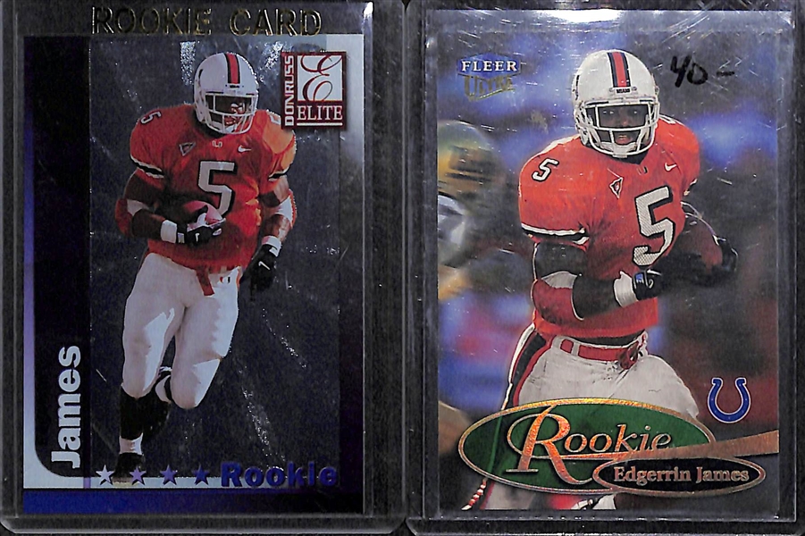 Lot of (30) Football Rookie and/or Insert Cards w. Edgerrin James & Donovan McNabb Topps Chrome Refractor Rookies, and Kurt Warner Rookies/Inserts