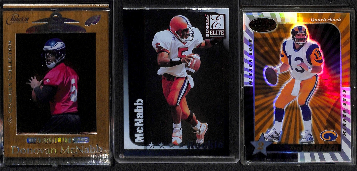 Lot of (30) Football Rookie and/or Insert Cards w. Edgerrin James & Donovan McNabb Topps Chrome Refractor Rookies, and Kurt Warner Rookies/Inserts