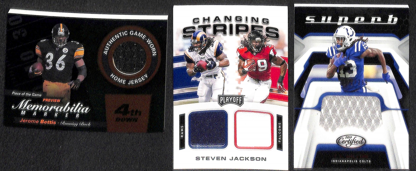 Lot of (11) Football Jersey/Patch Cards w. Burrow Rookie,  Herbert Rookie, Stafford Patch, DK Metcalf, Tua Tagovailoa Rookie, +