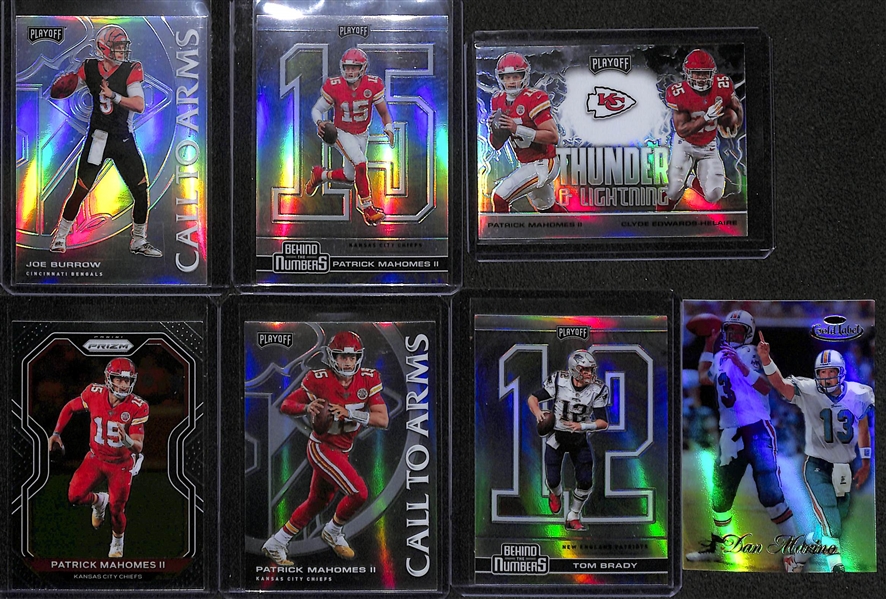 Over (65) Sports Cards (Most Football) Inc. Inserts, Short Prints, Stars, Rookies - Inc. Burrow, Mahomes, Brady, Marino, +
