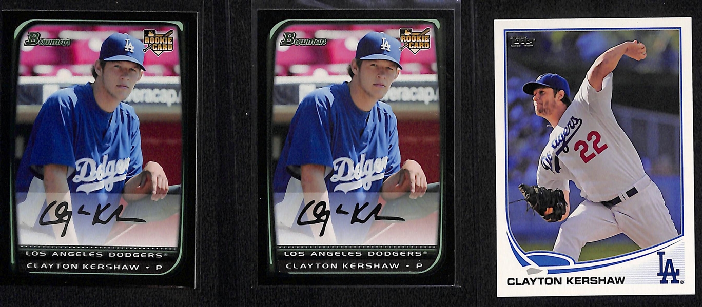 (9) Baseball Cards - (3) Kershaw w. (2) 2008 Bowman Rookies, (4) Mike Trout Cards, (2) Bryce Harper Cards