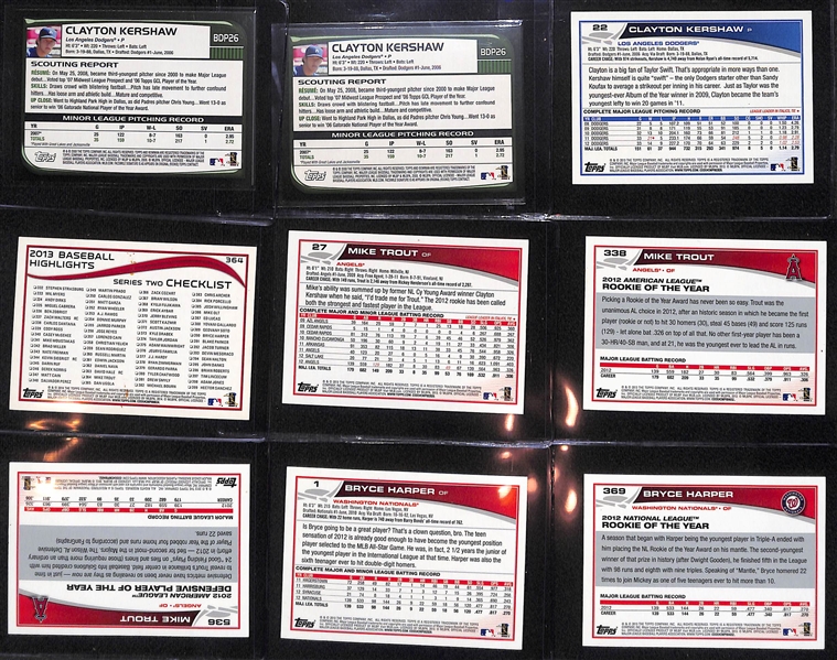 (9) Baseball Cards - (3) Kershaw w. (2) 2008 Bowman Rookies, (4) Mike Trout Cards, (2) Bryce Harper Cards