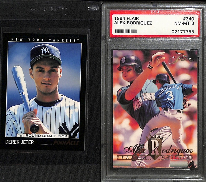 (6) Rookie Cards w. 1993 Pinnacle Jeter, 2004 Flair Alex Rodriguez PSA 8, (2) Clayton Kershaw, (2)  C. Bellinger, Aaron Judge,  W. Buehler