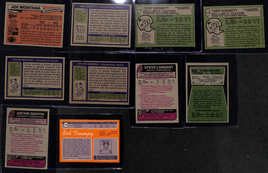 Lot of (10) Football Rookies including Joe Montana, Plunkett, Dorsett, Archie Manning