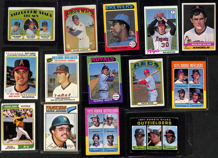 Lot of (20) 1970s Stars and Rookies Including Fisk Rookie, Hank Aaron, Nolan Ryan, George Brett