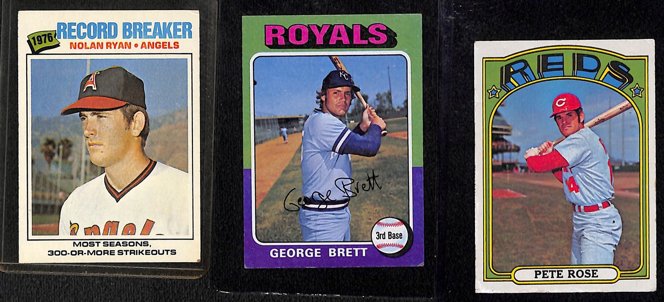 Lot of (20) 1970s Stars and Rookies Including Fisk Rookie, Hank Aaron, Nolan Ryan, George Brett