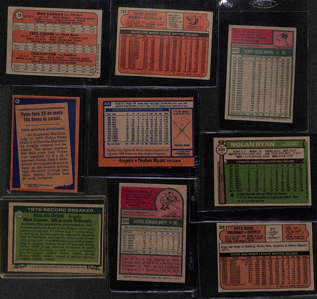 Lot of (20) 1970s Stars and Rookies Including Fisk Rookie, Hank Aaron, Nolan Ryan, George Brett