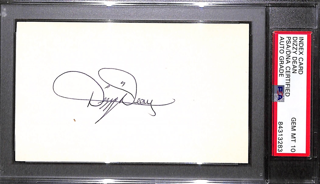 Dizzy Dean Autographed Index Card (PSA/DNA Encased - Autograph Grade 10 Gem Mint)