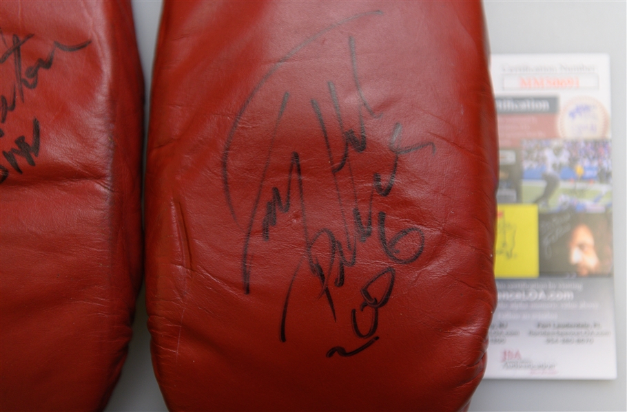 2 Larry Holmes Signed Sparring Gloves & Bernie Parent Hockey Puck 