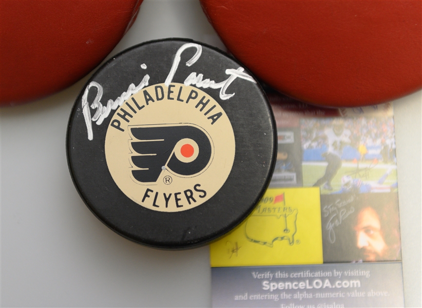 2 Larry Holmes Signed Sparring Gloves & Bernie Parent Hockey Puck 
