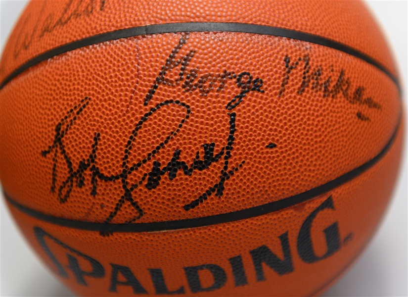 Spalding NBA Basketball HOFer-Signed By Bob Cousy, Bill Walton, & George Mikan