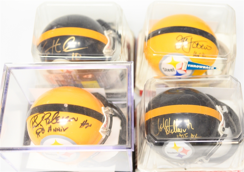 Lot of 4 Steelers Signed Mini Helmets Including Lambert, Stallworth, Bleier, Holmes - all with JSA COA