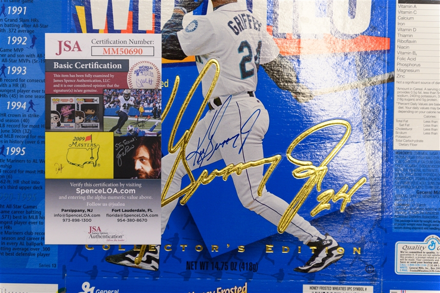 Lot of (2) Signed Items - Ken Griffey Jr. Signed Wheaties Box (JSA COA) and Charley Gehringer 8.5x11 Image