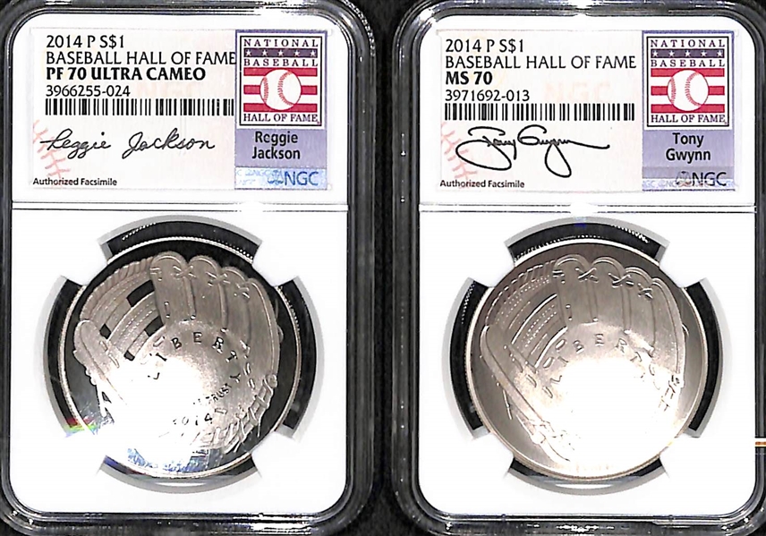 Lot of (2) - 2014 P $1 Silver Dollar Baseball HOF Coins - MS 70 & PF 70 - Tony Gwynn & Reggie Jackson