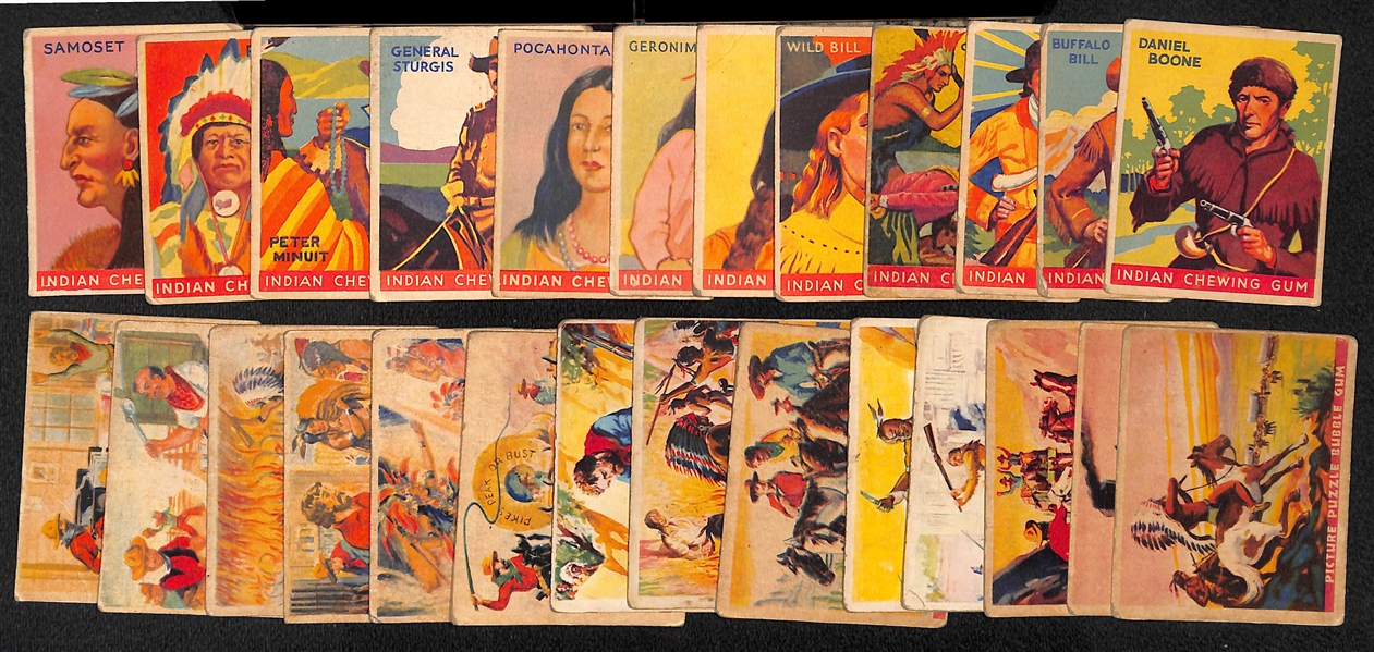 Lot of (12) 1933 Indian Goudey Gum Cards & (14) 1933 Goudey Wild West Puzzle Series (R172)