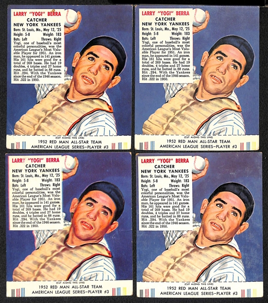 Lot of (7) 1952 Red Man with Tabs - (4) Yogi Berra & (3) Stan Musial