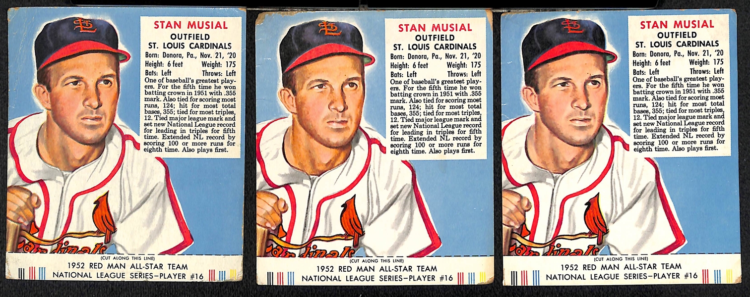 Lot of (7) 1952 Red Man with Tabs - (4) Yogi Berra & (3) Stan Musial
