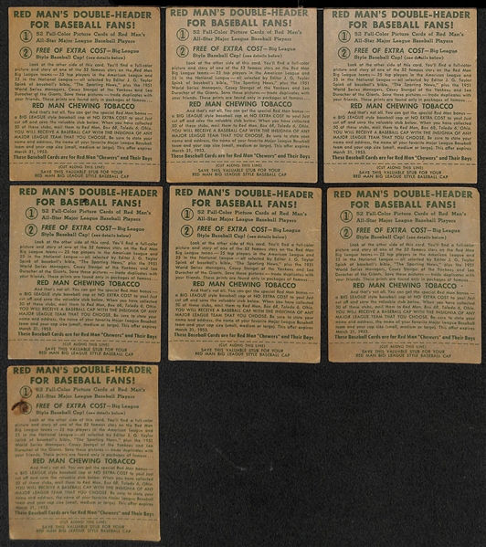 Lot of (7) 1952 Red Man with Tabs - (4) Yogi Berra & (3) Stan Musial