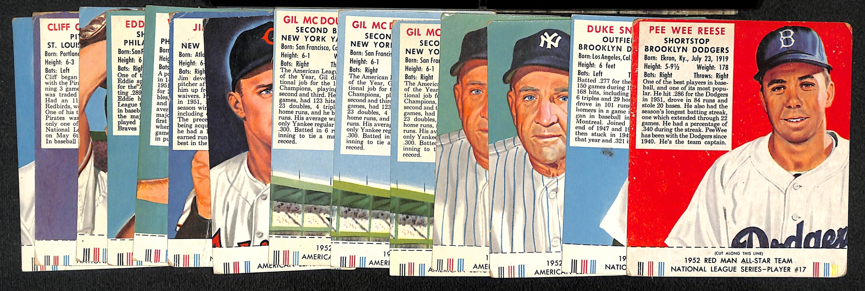 Lot of (14) 1952 Red Man Cards with Tabs w. Pee Wee Reese