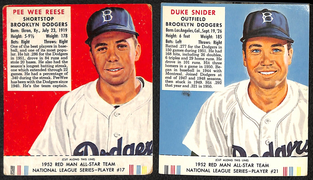 Lot of (14) 1952 Red Man Cards with Tabs w. Pee Wee Reese