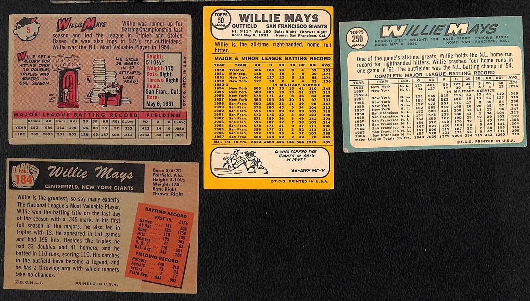 Lot of (4) Willie Mays Cards w. 1955 Bowman, 1958 Topps, 1965 Topps, & 1968 