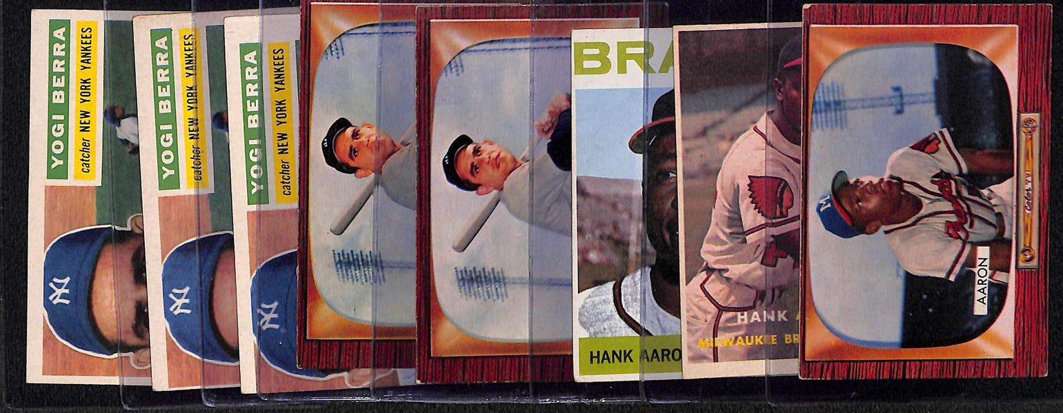Lot of (3) Vintage Hank Aaron Cards & (5) Vintage Yogi Berra Cards w. 1955 Bowman Hank Aaron