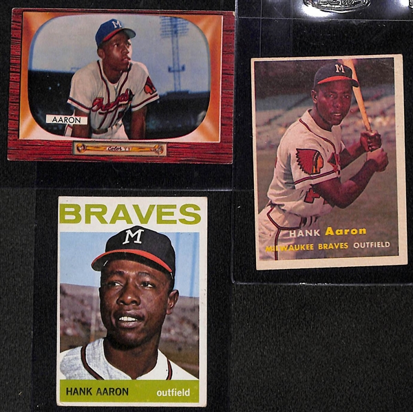 Lot of (3) Vintage Hank Aaron Cards & (5) Vintage Yogi Berra Cards w. 1955 Bowman Hank Aaron