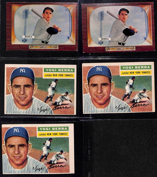 Lot of (3) Vintage Hank Aaron Cards & (5) Vintage Yogi Berra Cards w. 1955 Bowman Hank Aaron
