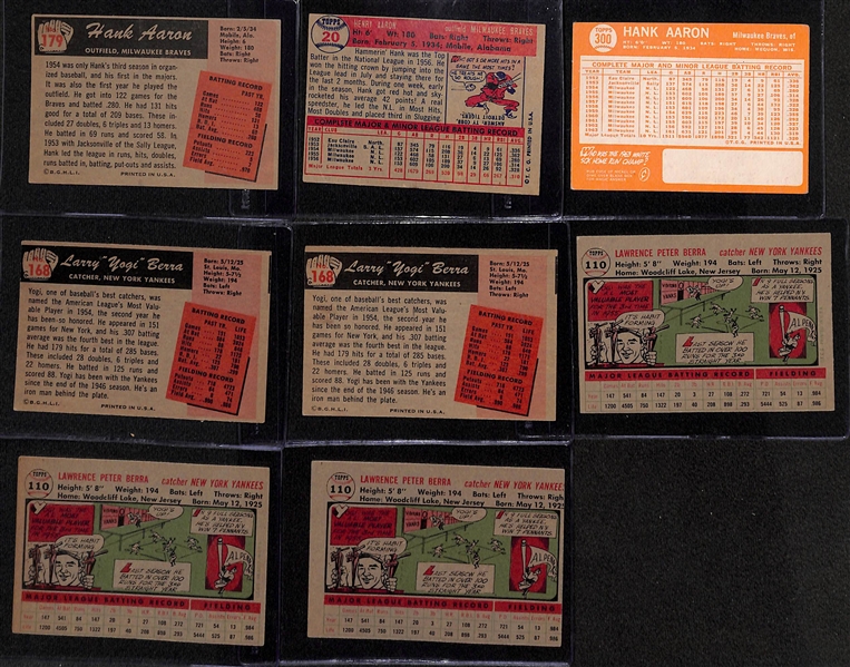 Lot of (3) Vintage Hank Aaron Cards & (5) Vintage Yogi Berra Cards w. 1955 Bowman Hank Aaron