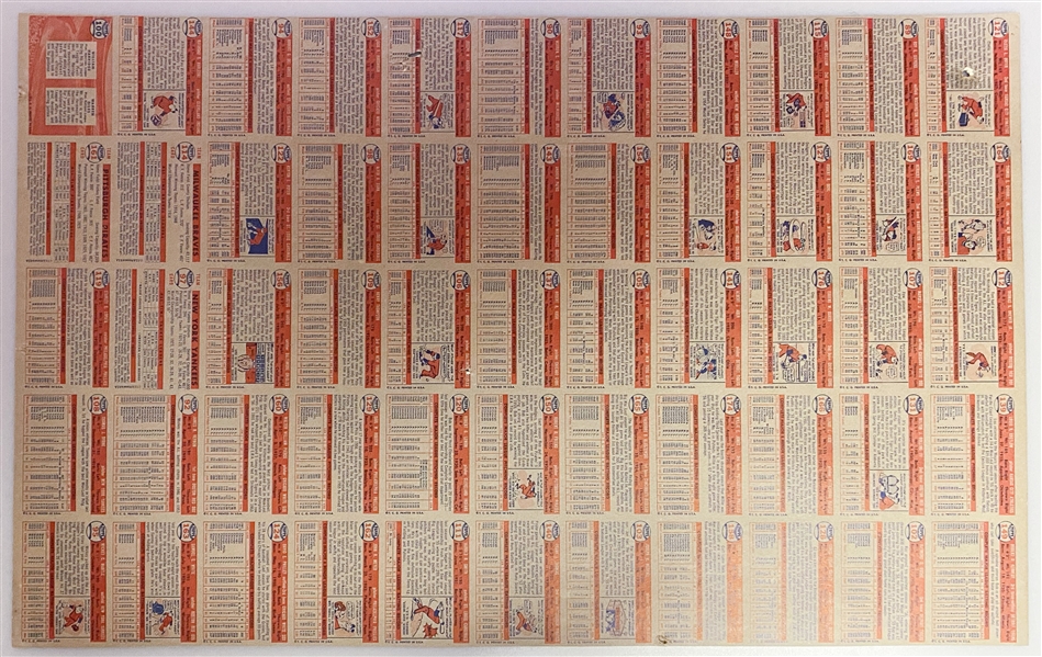 Very RARE 1957 Topps Uncut Sheet Section - 55 Cards Inc. Mickey Mantle & Warren Spahn