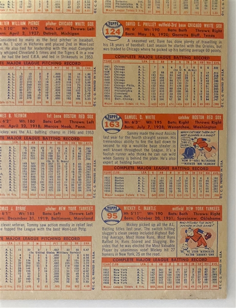 Very RARE 1957 Topps Uncut Sheet Section - 55 Cards Inc. Mickey Mantle & Warren Spahn