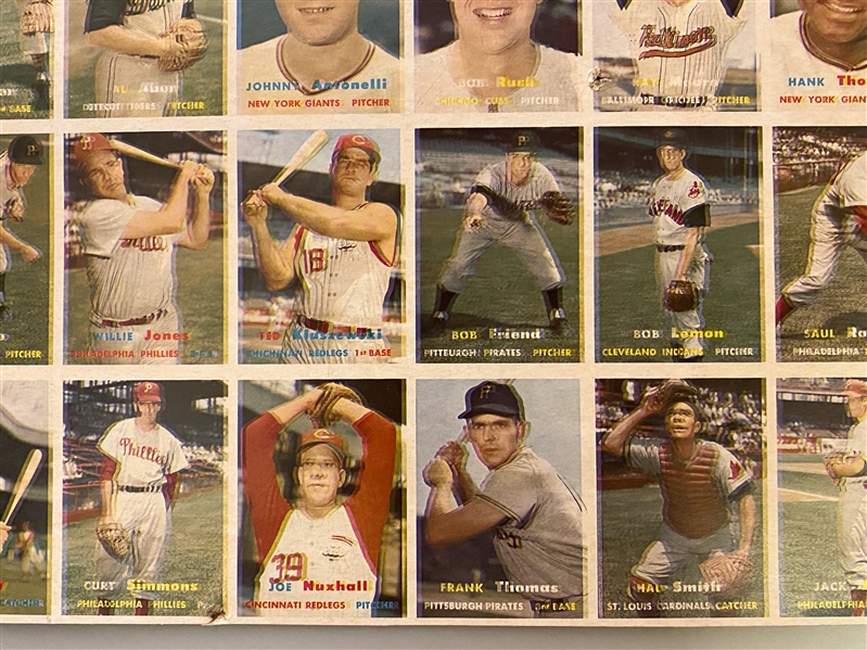 Very RARE 1957 Topps Uncut Sheet Section - 55 Cards Inc. Mickey Mantle & Warren Spahn