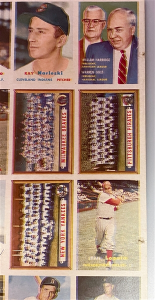 Very RARE 1957 Topps Uncut Sheet Section - 55 Cards Inc. Mickey Mantle & Warren Spahn