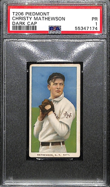 1909-11 T206 Christy Mathewson (HOF) Dark Cap Tobacco Card Graded PSA 1 (Piedmont 150, Factory No. 25)