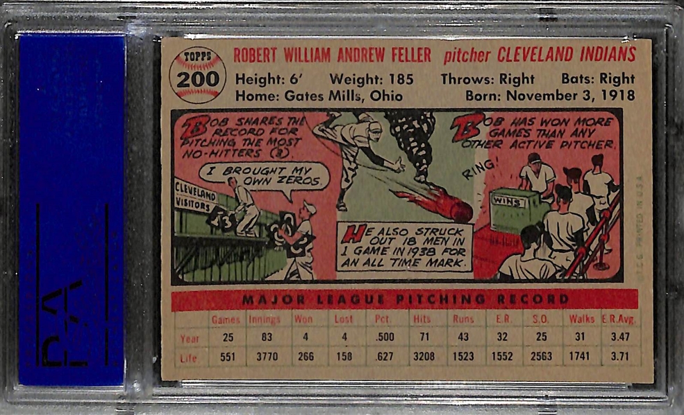 1956 Topps Bob Feller #200 Graded PSA 7 NM