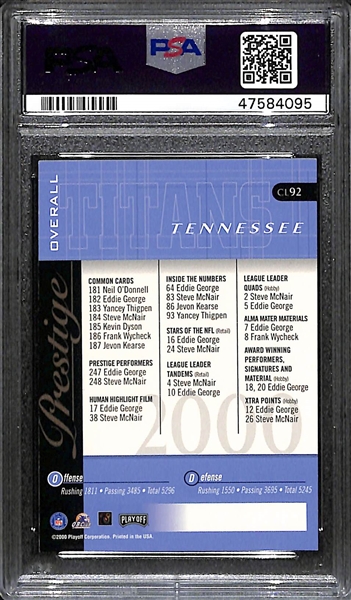 2000 Playoff Prestige Steve McNair Checklist Autograph Card PSA 9 Mint (Rare - d. 2006 at 36 Years Old)