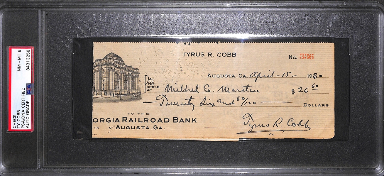 Ty Cobb Signed Bank Check From 1930 (PSA/DNA Encased - Autograph Grade 8)
