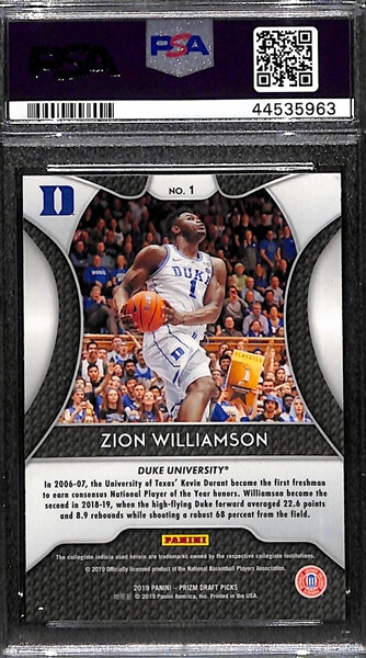2019-20 Prizm Draft Zion Williamson Rookie Card (#1) Graded PSA 10 Gem Mint