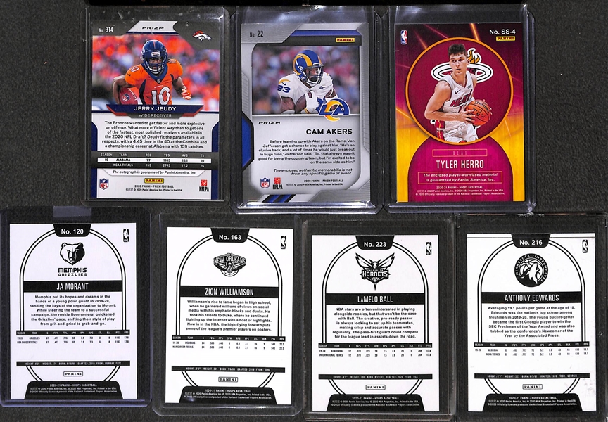 (7) Sports Card Lot w/ 2020 Jerry Jeudy Prizm Autograph, Lamelo Ball, Edwards Rookies 