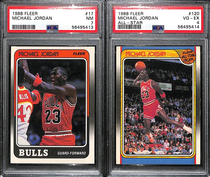 1988-89 Fleer Michael Jordan #17 3rd Year Card Graded PSA 7 and #120 All-Star Graded PSA 4