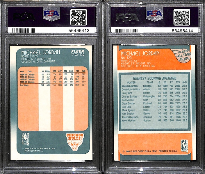 1988-89 Fleer Michael Jordan #17 3rd Year Card Graded PSA 7 and #120 All-Star Graded PSA 4
