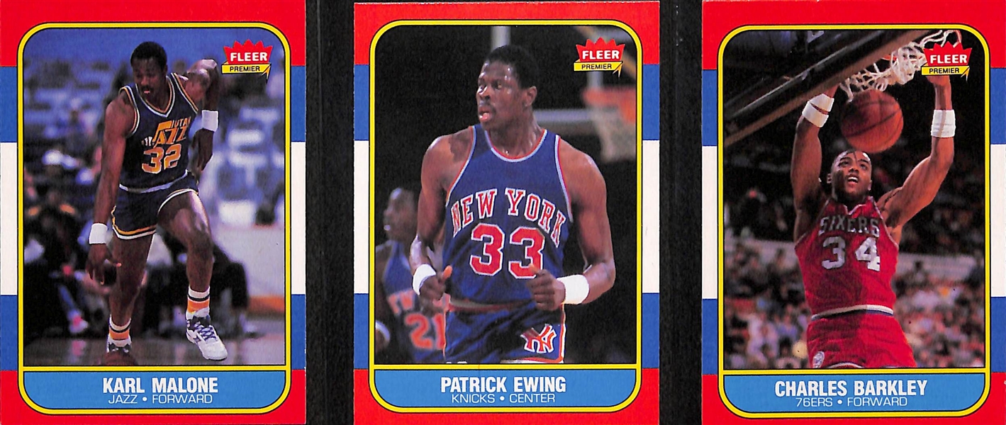 Lot of (3) 1986-87 Fleer Basketball Rookie Cards w/ Malone, Ewing, and Barkley 